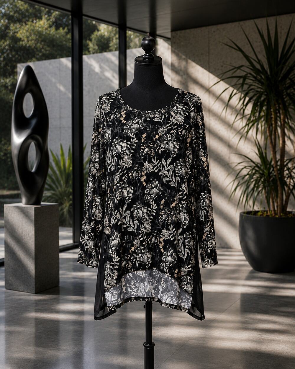 Ruby Rd. Black Floral Burnout Tunic Top Women's XL Sheer Layered NWT